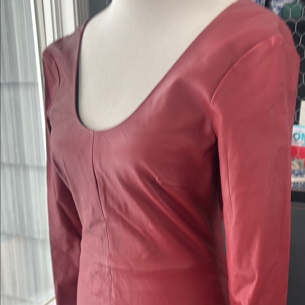 Robert Rodriguez Red Long Sleeve Bodycon Dress 100% Leather Sz 4 - Picture 6 of 8